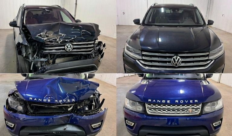 Before and after collision repairs — Volkswagen Atlas and Range Rover